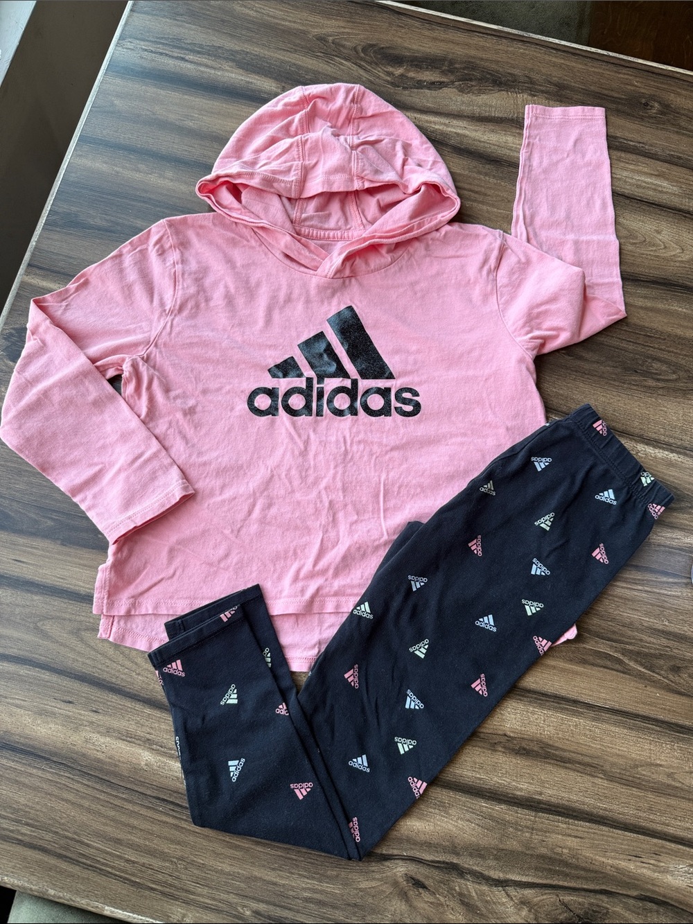 adidas Pink Hoodie with Black Logo Leggings